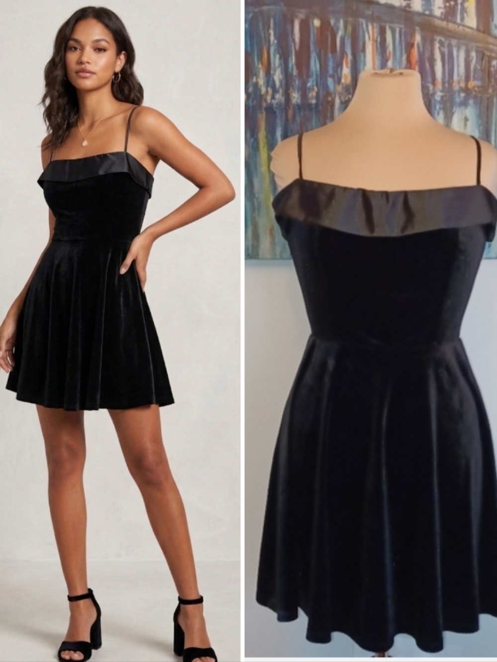 Trixxi Velvet & Satin Mini Cocktail Dress, Black , Fits 5/6